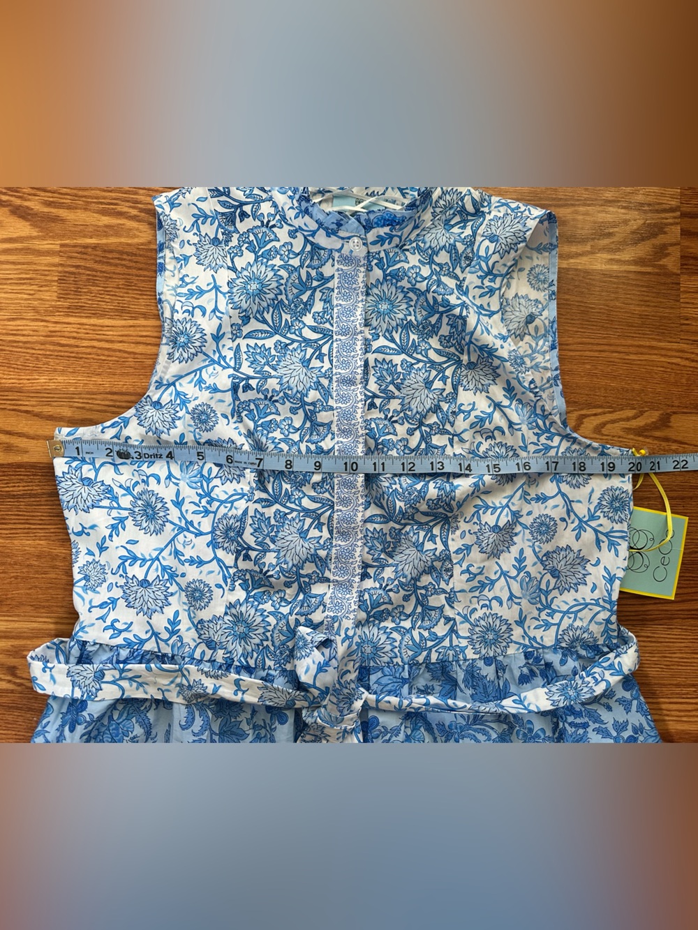 NWT CeCe Blue and White Floral Tiered Maxi Dress with Tie Waist - Picture 4 of 8